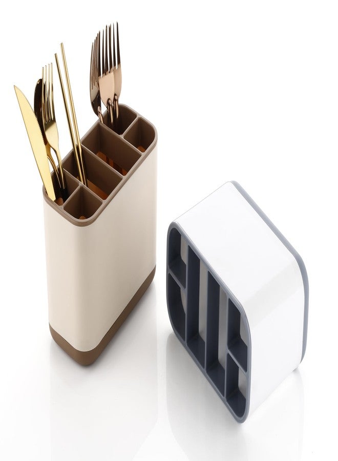 LEAWALL Plastic 6-Compartment Cutlery Holder,Toothbrush & Desk Organizer With Detachable Compartments Multi-Functional Makeup Brush Holder For Home,Office,Kitchen Accessories Items For Home (Ivory) - Image 2